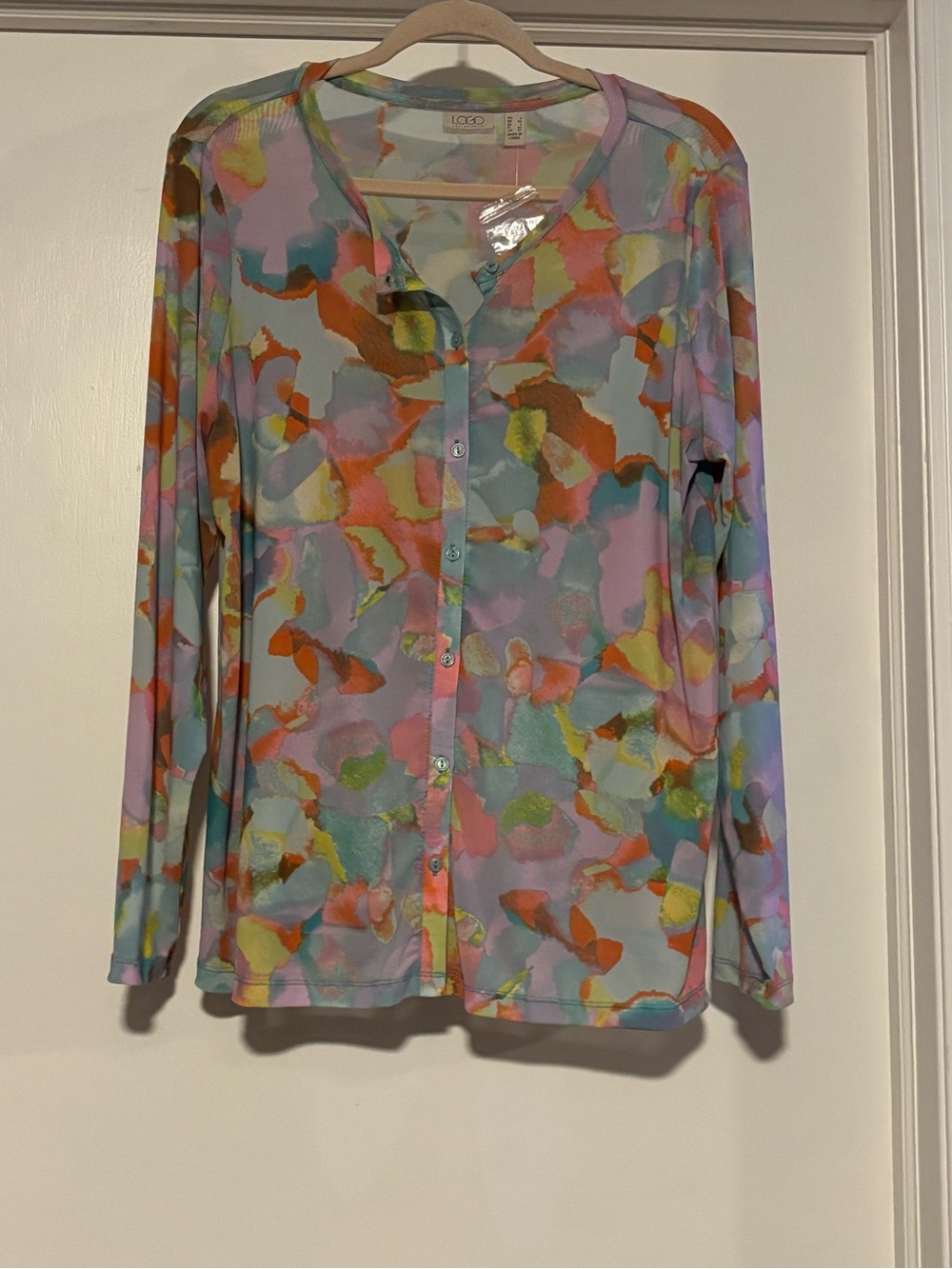 LOGO by Lori Goldstein Pastel Multi-Color Lightweight Cardigan
